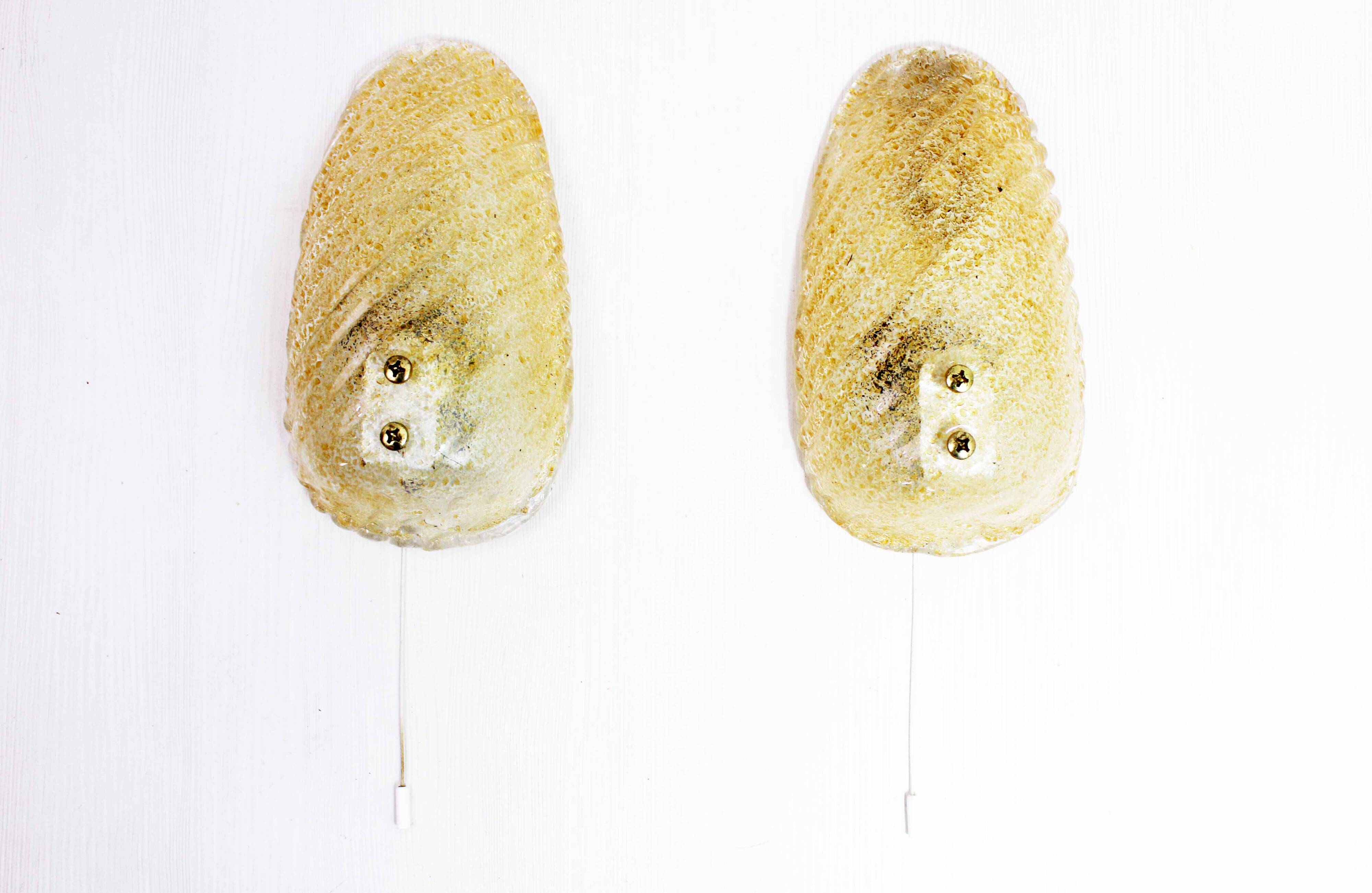 Pair of gilded glass wall lights 1970