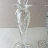 Paire d'anciens bougeoirs en cristal gravé taillé, style Sirius, Saint Louis