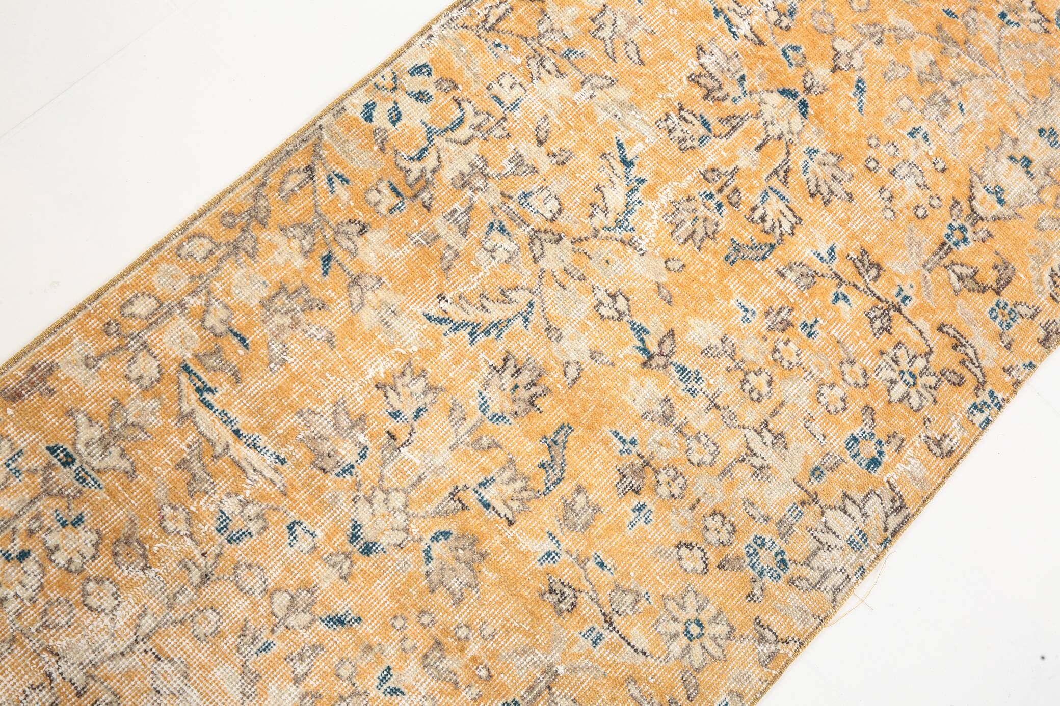 2x10 Orange & Navy Blue Floral Vintage Runner Rug, 73x297Cm