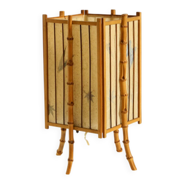 Beautiful French mid-century modern table lamp made of bamboo and parchment