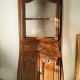 Curved display case in solid walnut, mid-20th century