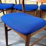 4 chaises danoises en teck et tissu bleu