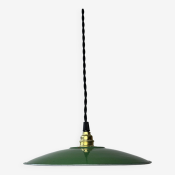 Ancienne suspension industrielle emaillee verte 24 cm