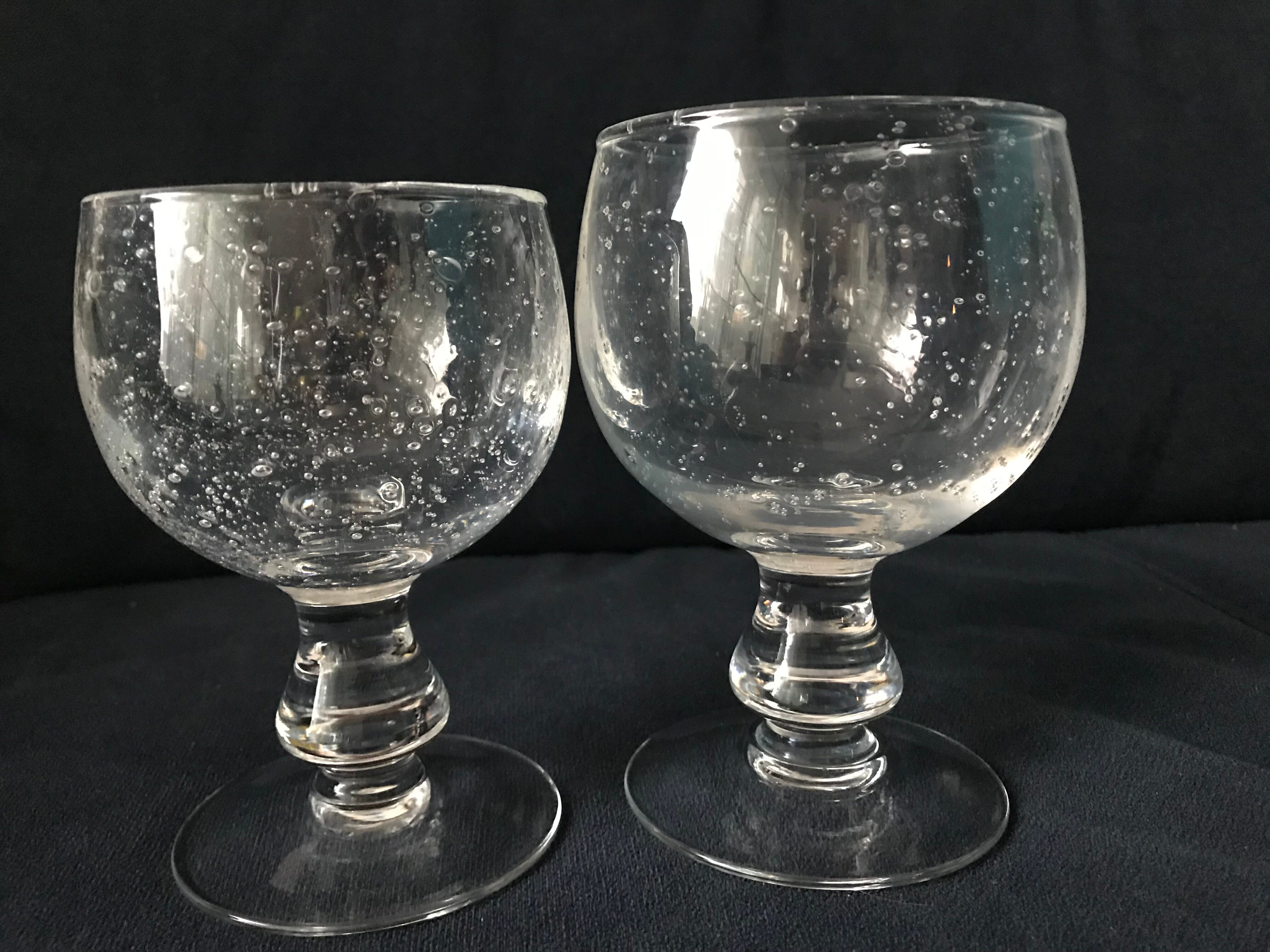 Lot 24 old crystalline glasses blown and bubbled 2 different sizes