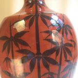 Ochre ceramic lamp base with bamboo decoration