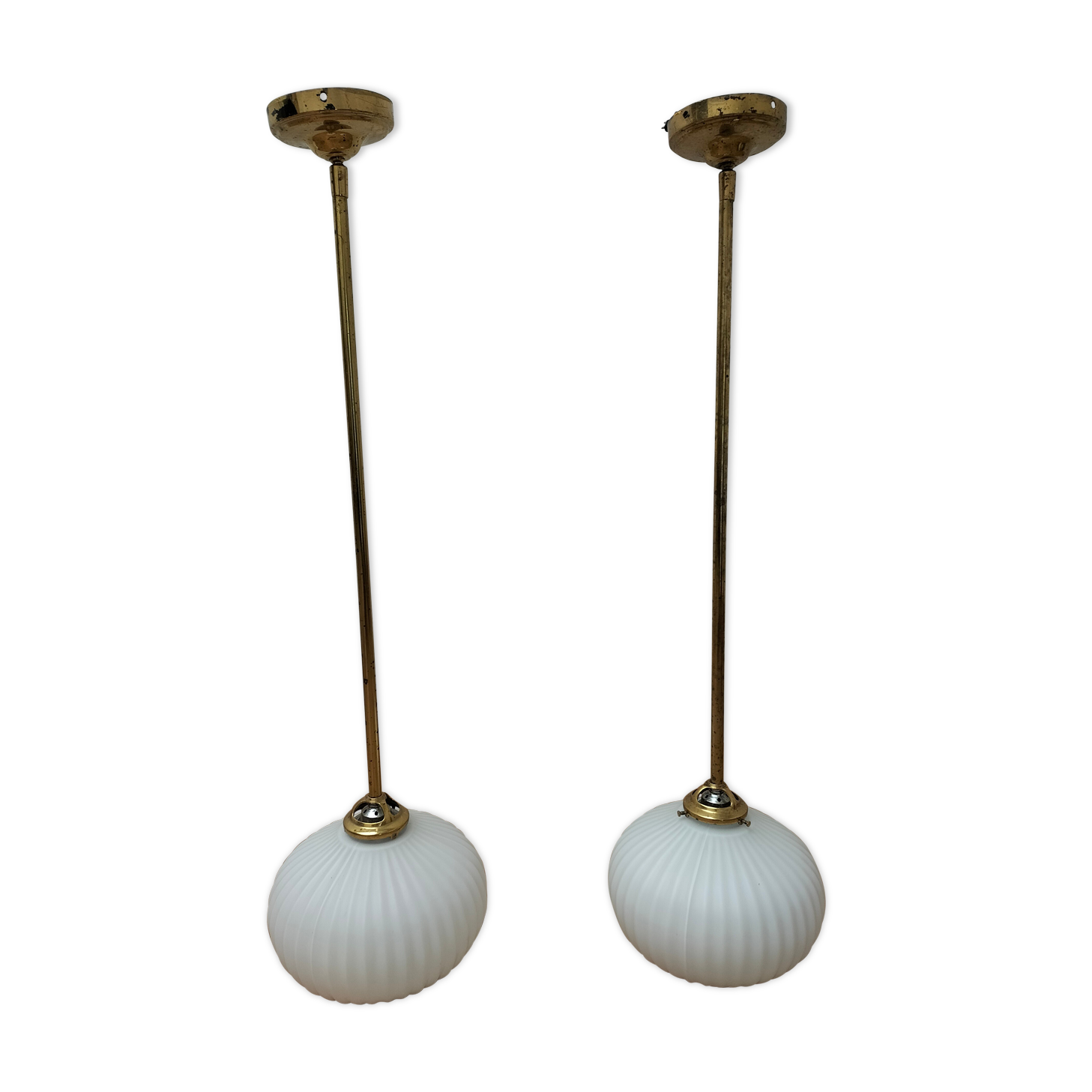 Pair brass and glass chandeliers