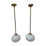 Pair brass and glass chandeliers