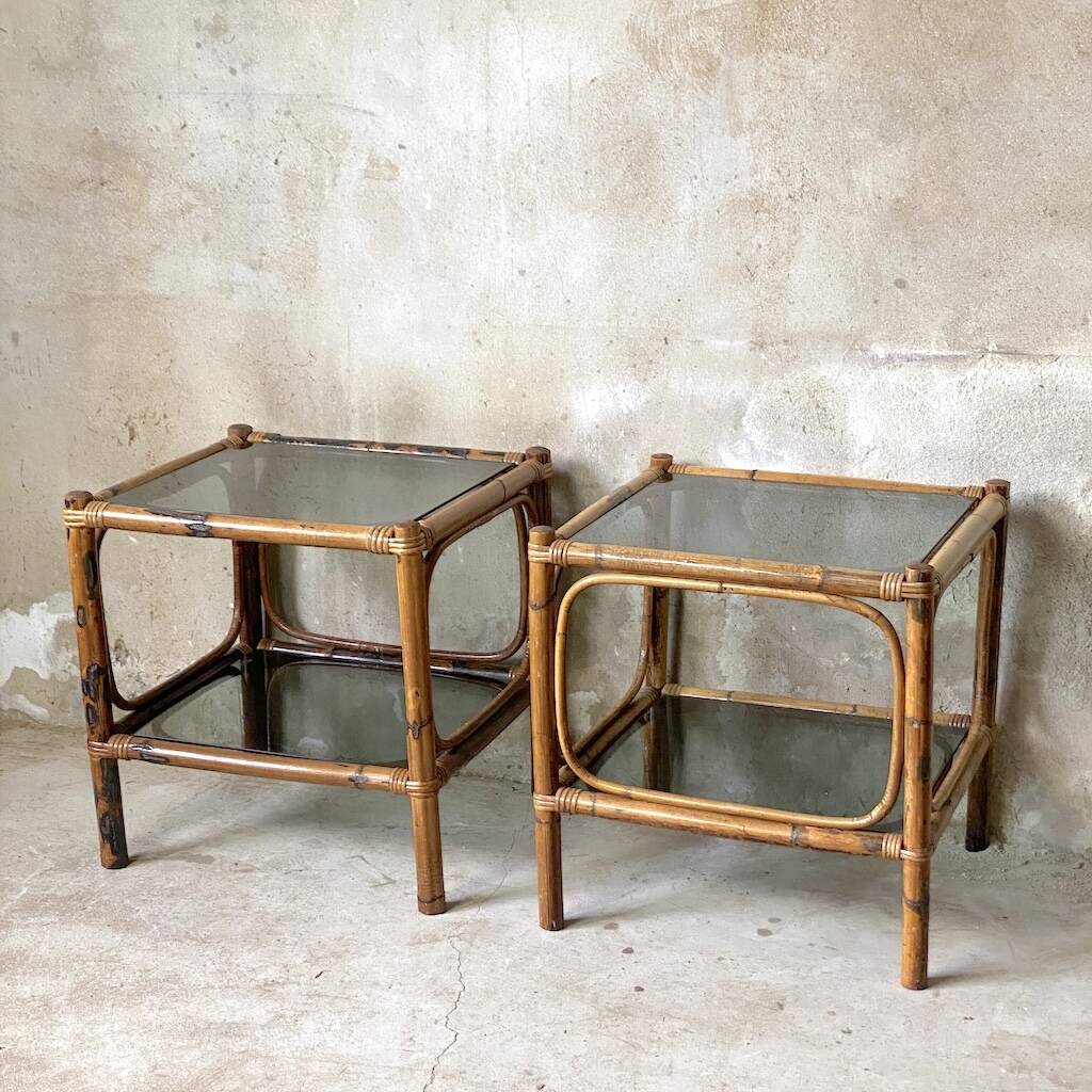 Pair of bedside tables or side tables in vintage 1980s rattan.