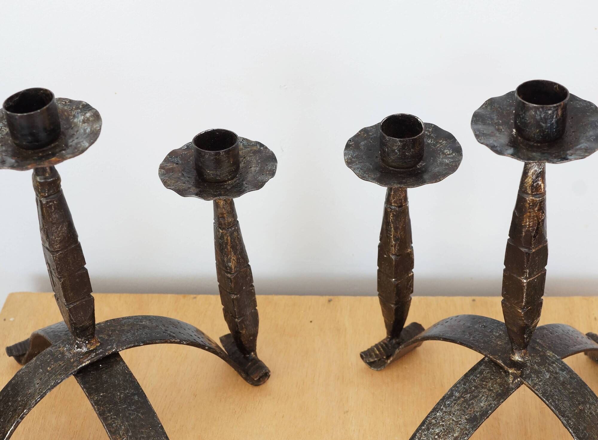 Pair of wrought iron candle holders, 60s