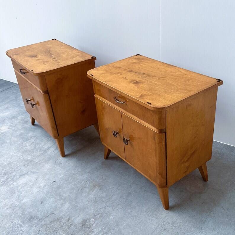 Pair of Mid-Century Nightstands with Compass Legs, 1950s