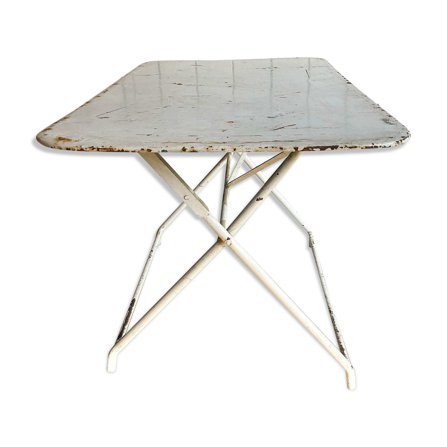 White folding metal bistro table