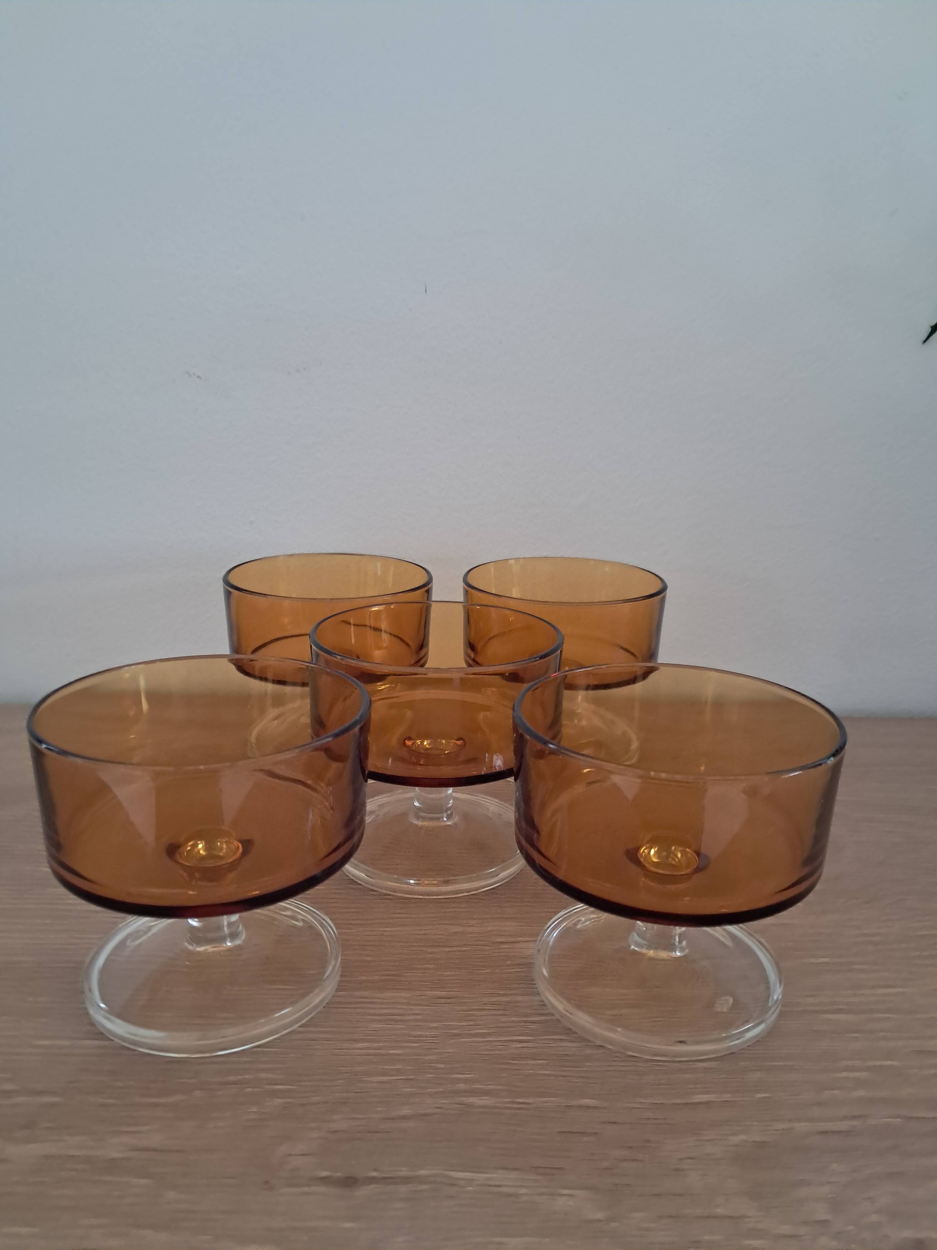 5 amber Luminarc goblets from the 1980s