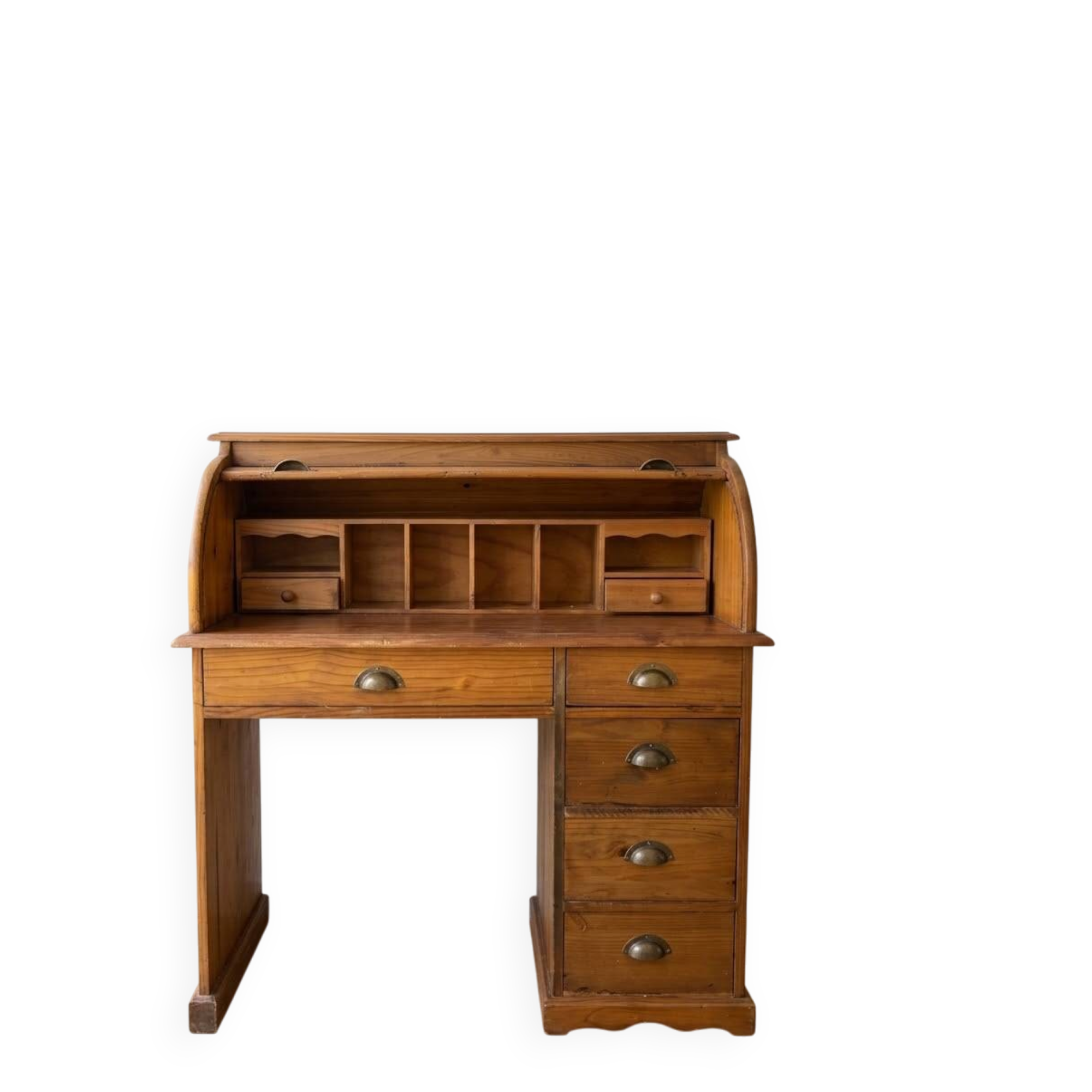 Wooden desk with curtain