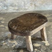 Small stool, oval solid teak accent stool wabi-sabi H26 47x33.