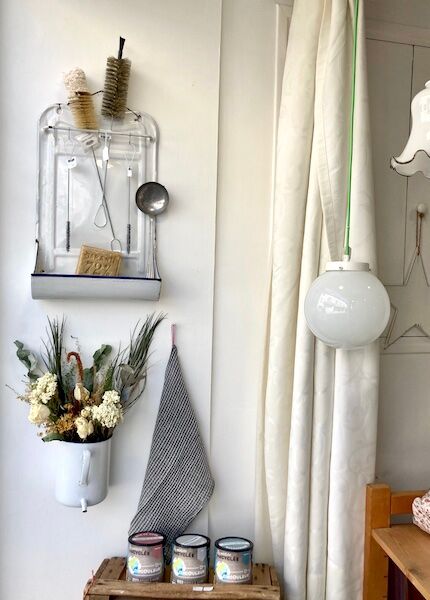 Old white and blue enamelled enema pot