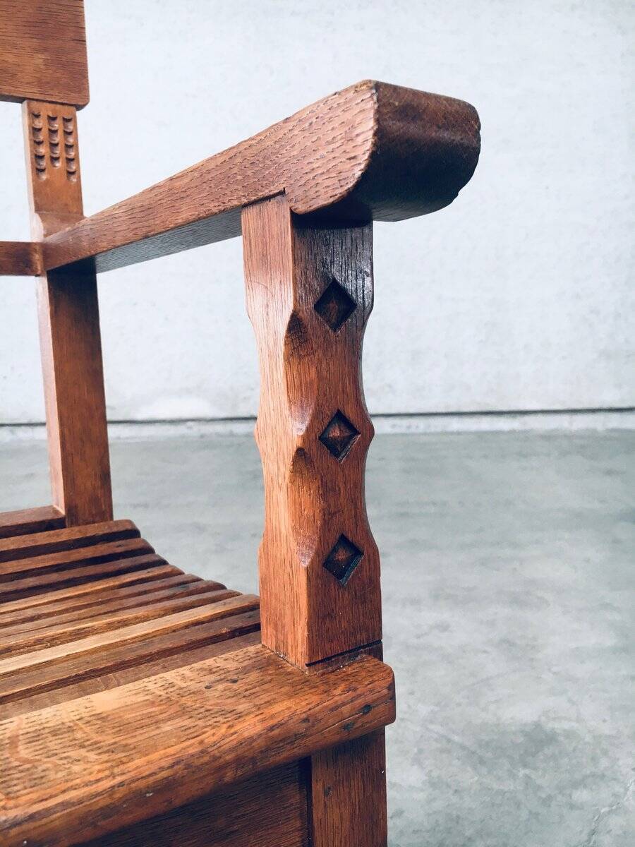 Dutch Modernist Carved Oak Side Chair, 1920s