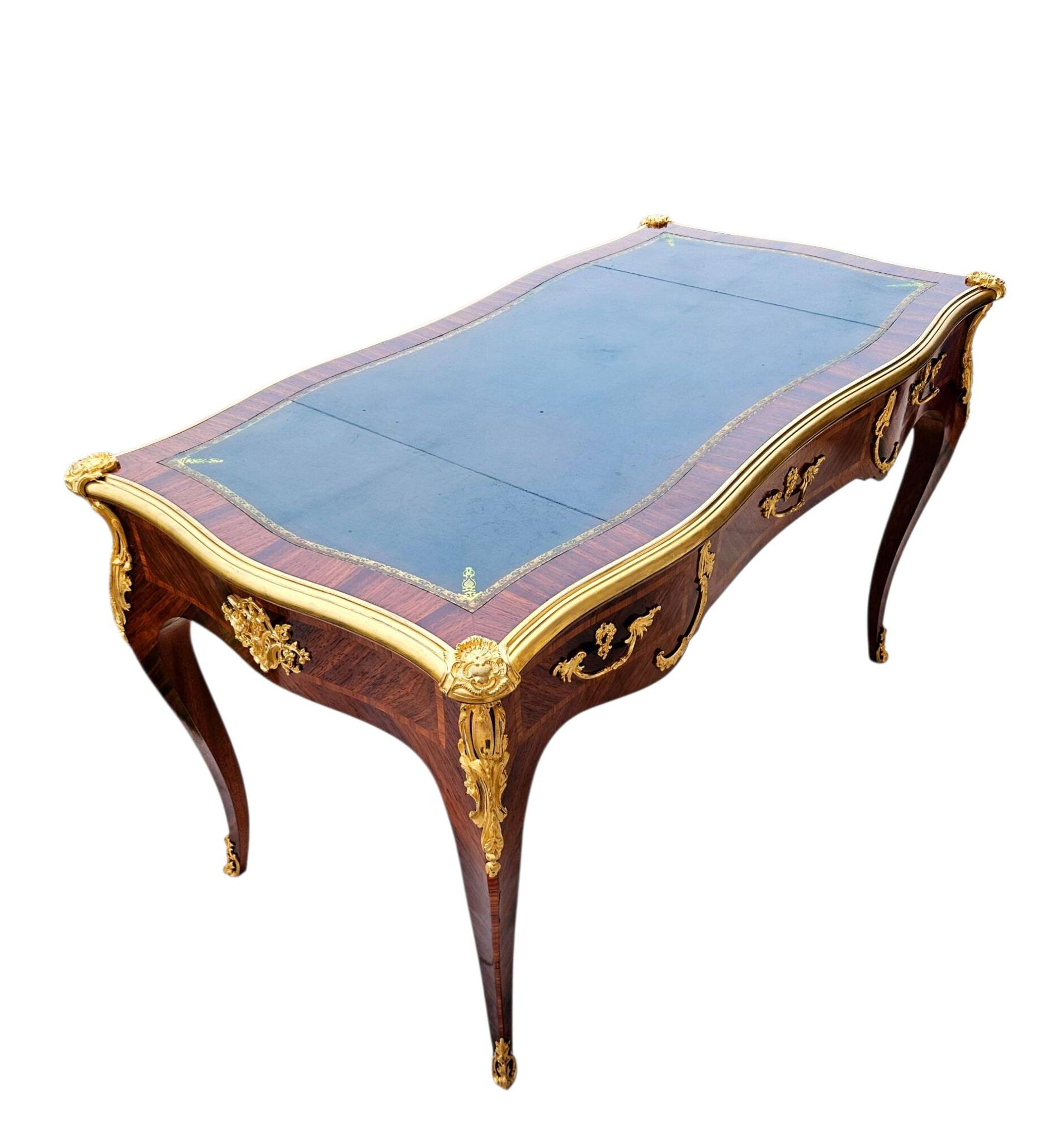 Marquetry and gilded bronze desk signed rinck in paris