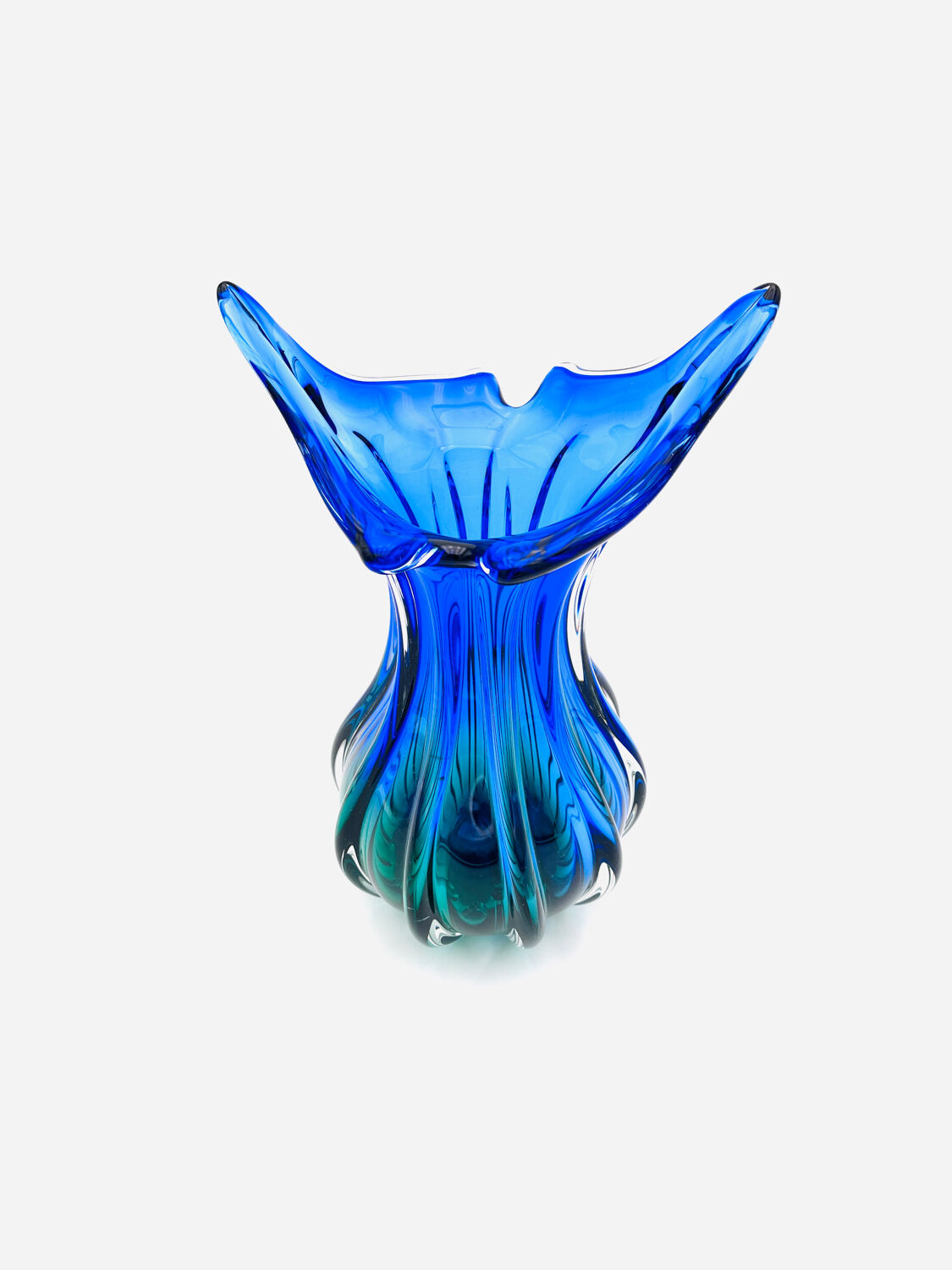 Large Murano Sommerso Vase 33cm - Cobalt Blue & Emerald - 2.8kg