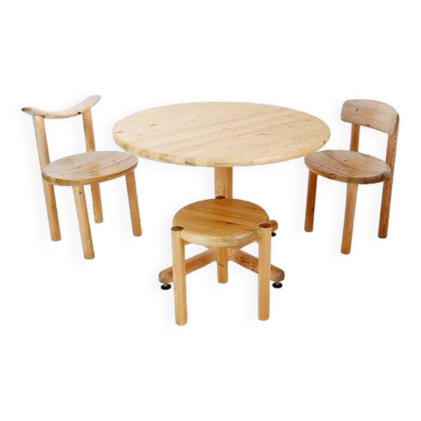 1 table/2 chaises/1 tabouret Rainer Daumiller pour Hirtshals Savværk A/S service de salle à manger - Danemark, années 1970