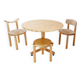 Rainer Daumiller for Hirtshals Savværk A/S dining set - Denmark, 1970s - 1 table/2 chairs/1 stool