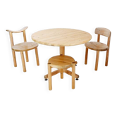 Rainer Daumiller for Hirtshals Savværk A/S dining set - Denmark, 1970s - 1 table/2 chairs/1 stool
