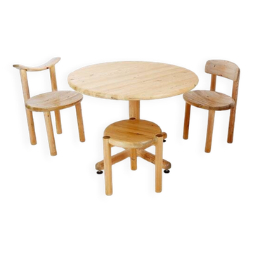 Rainer Daumiller for Hirtshals Savværk A/S dining set - Denmark, 1970s - 1 table/2 chairs/1 stool
