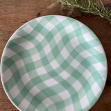 Flat serving plate Salins 60s vintage turquoise green Croisette pattern