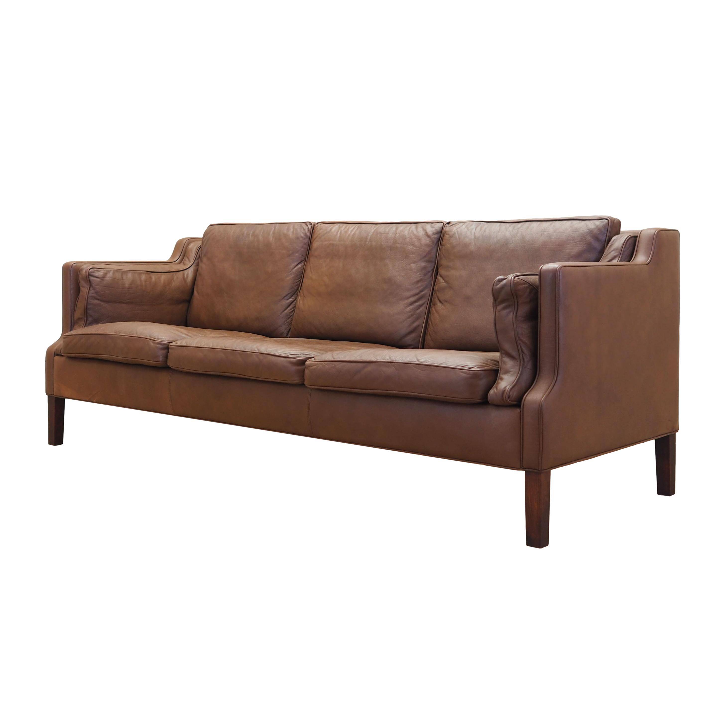 Canapé en cuir marron, design danois, années 1970, production : Danemark