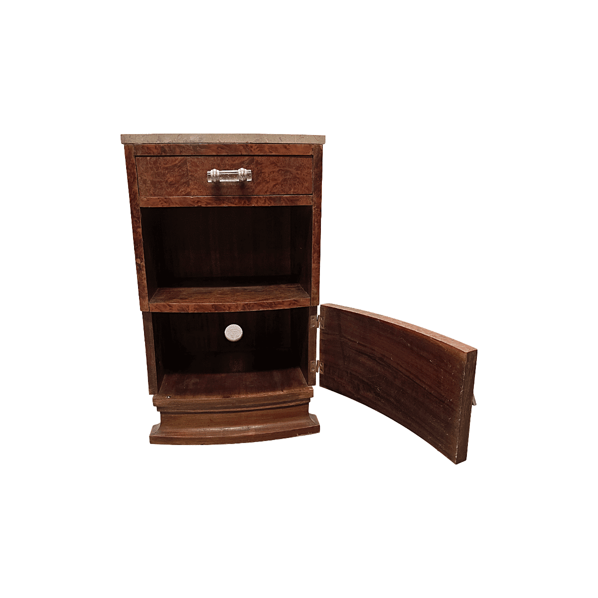 French Art Deco Burr Walnut Bedside Table, 1920/30s