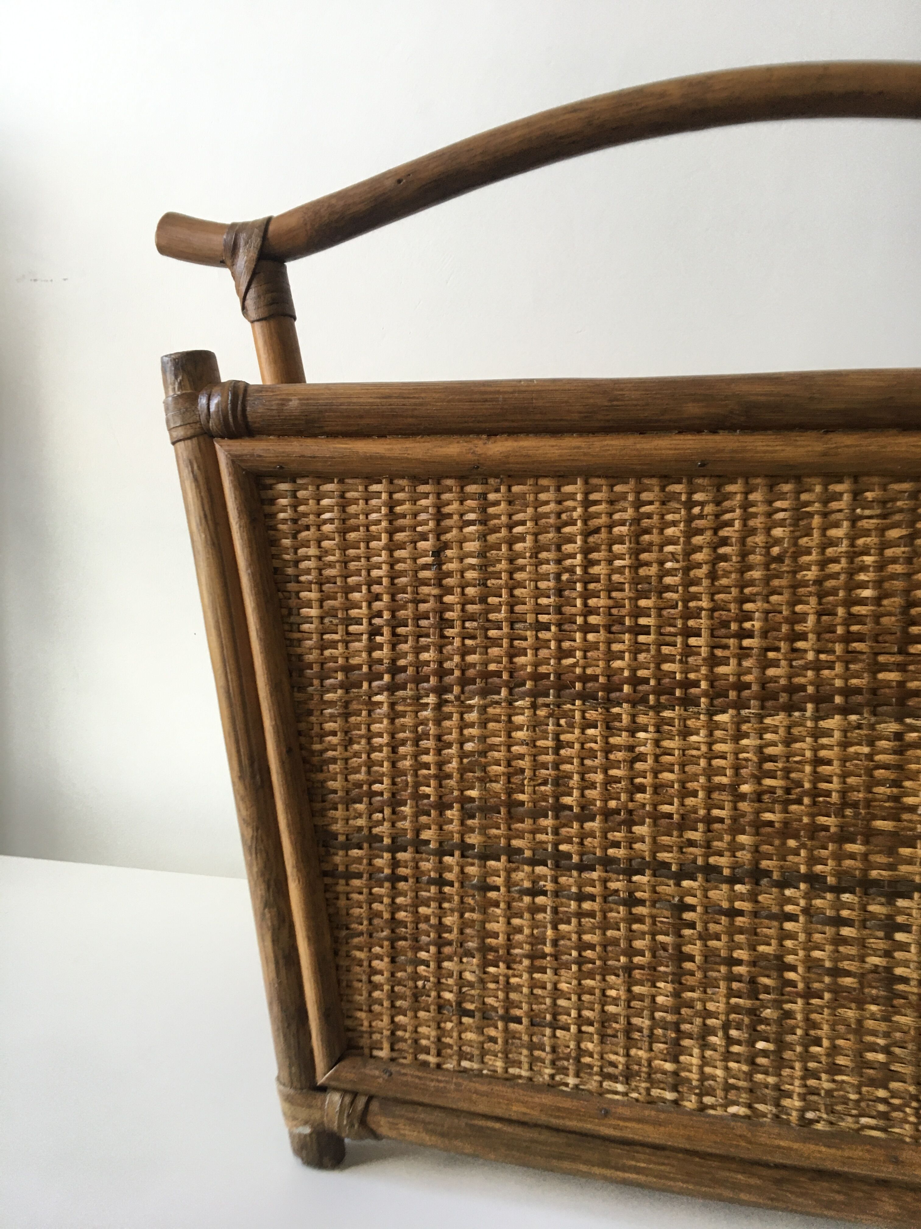 1960s rattan magazine rack