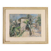 Modern painting signed Renzo Biasion, landscape of Garda, 1953.