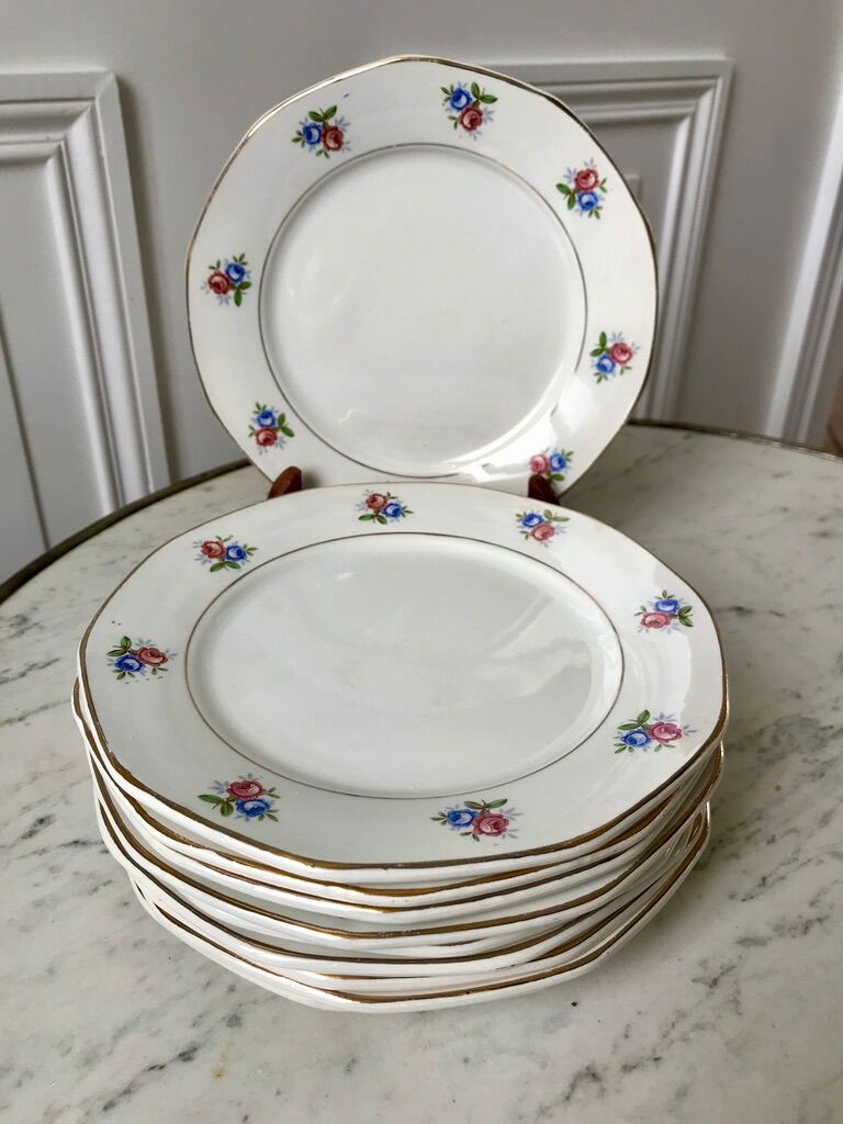 10 flat plates Digoin Sarreguemines model small flowers 50s