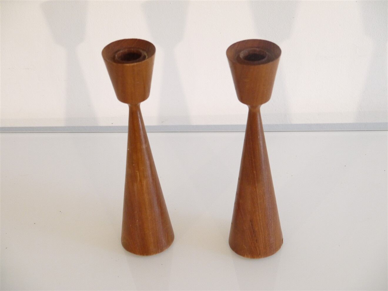 Pair of Scandinavian candle holders in teak 1960