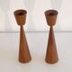 Pair of Scandinavian candle holders in teak 1960