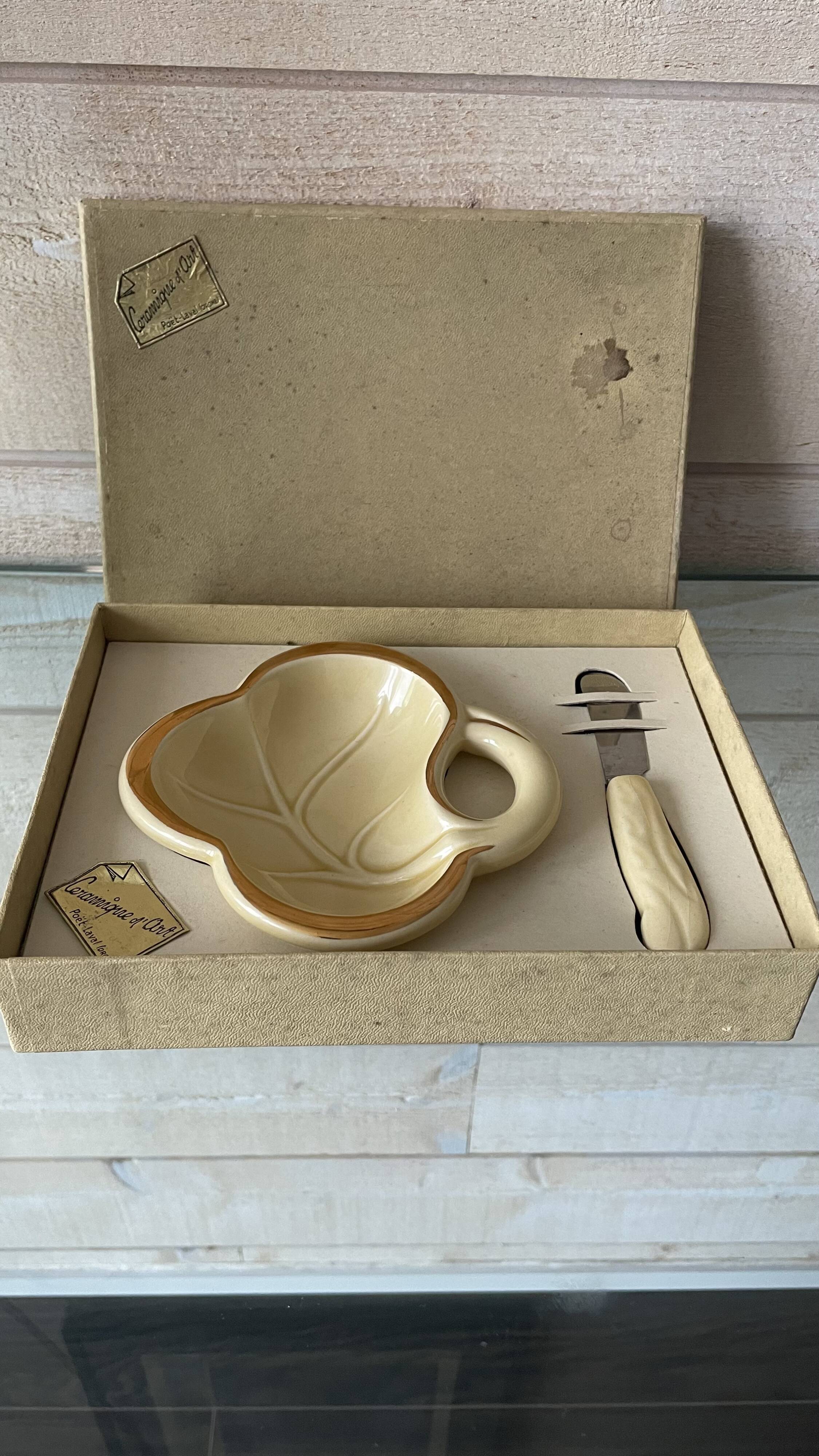 Butter dish and ceramic knife Poet Laval vintage 60s