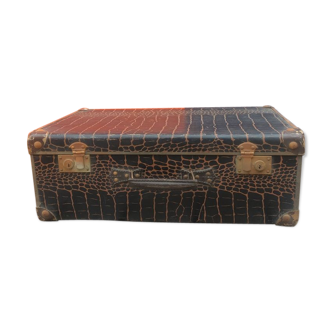 Ancienne valise en carton impression croco
