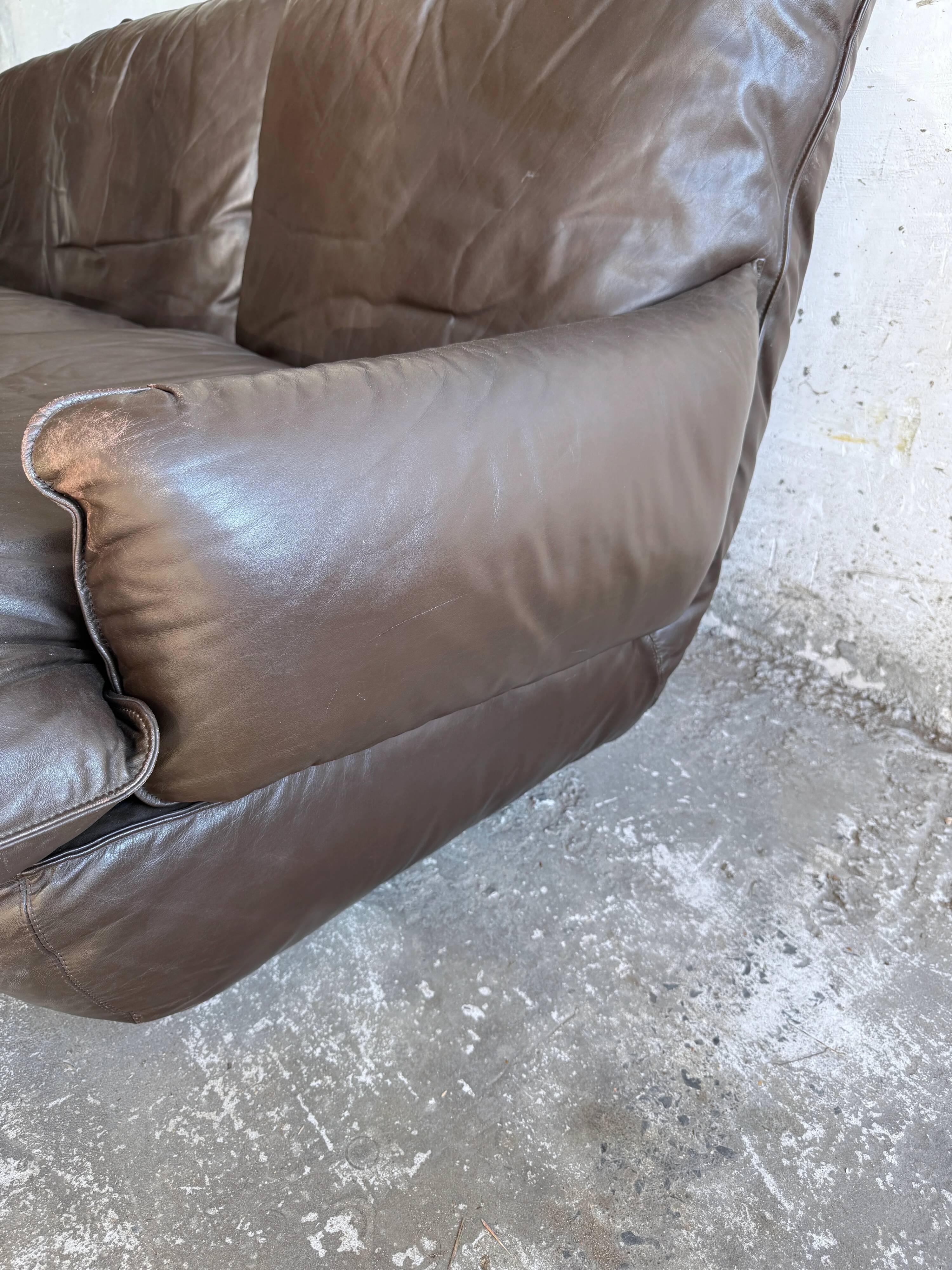 Michel Cadestin 1970s Dark Brown Leather 4-Piece Modular Sofa for Airborne