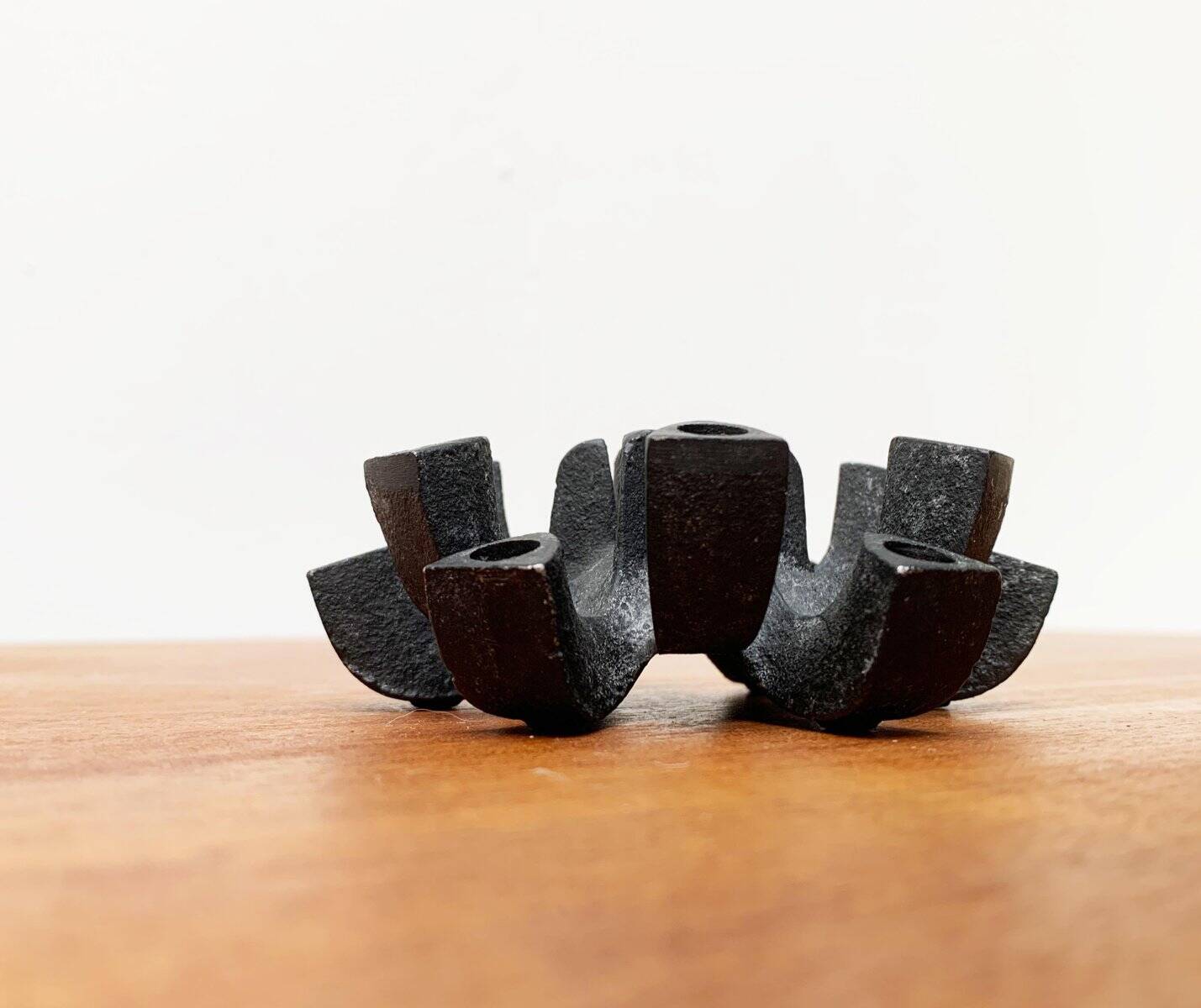 Brutalist cast iron candlestick from mid-century Japan by Jens H. Quistgaard, 1960s.