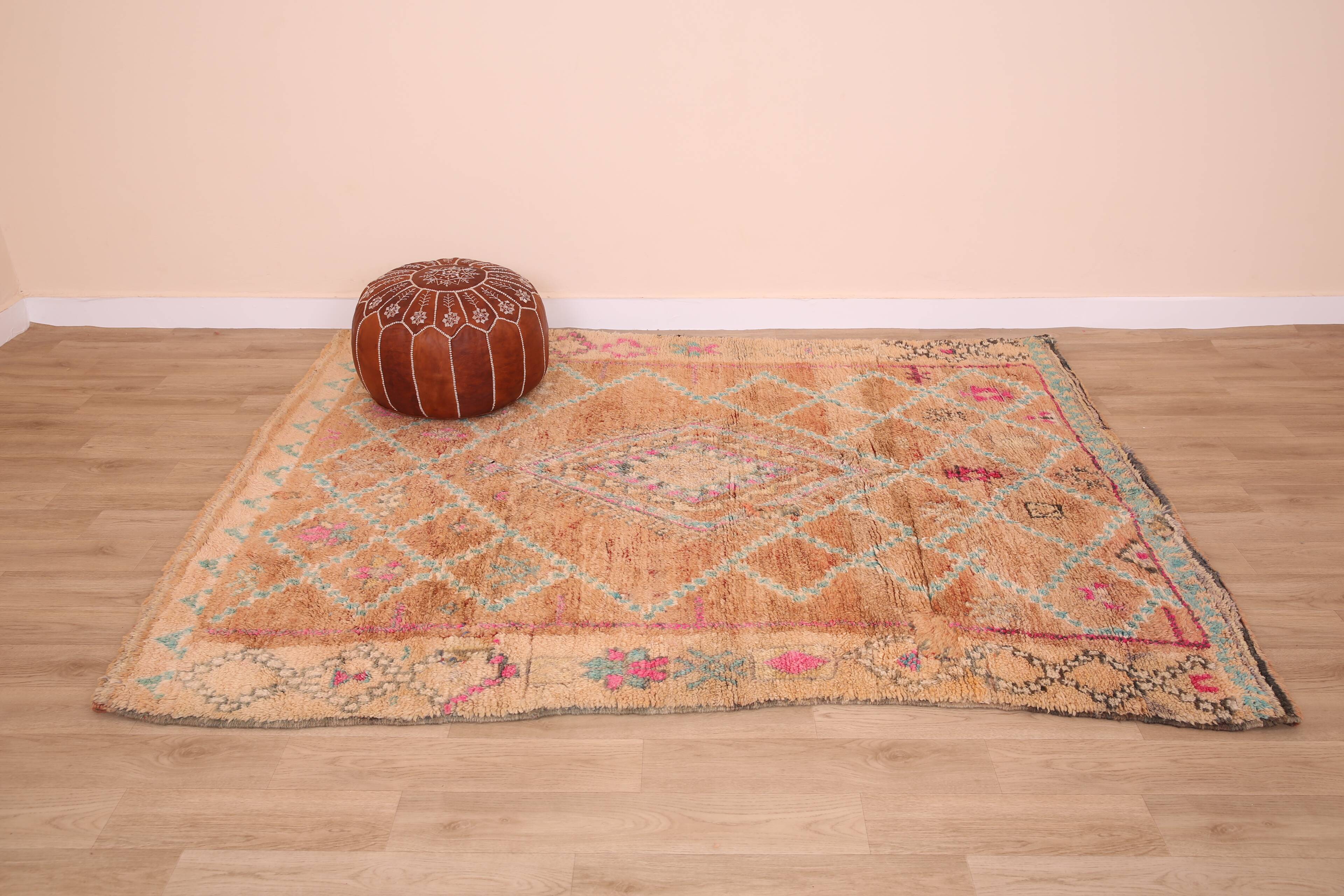 Peach Vintage Moroccan Rug 170 x 230 cm, Berber Wool Rug, Handmade Boho Rug