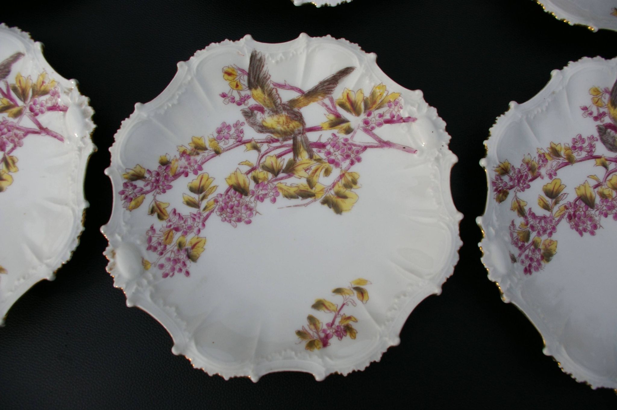 6 Limoges porcelain dessert plates 1900 - Bird decor