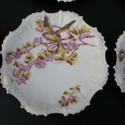 6 Limoges porcelain dessert plates 1900 - Bird decor