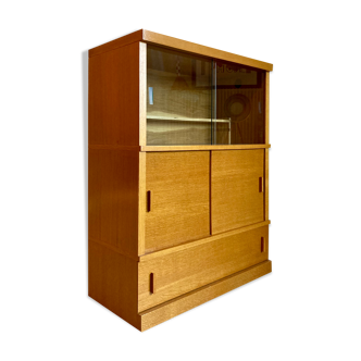 Bibliothèque vitrine modulable par éléments chêne doré vintage années 50