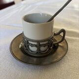 6 tasses à café + sucrier support étain