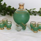 Green liqueur carafe and its 6 glasses