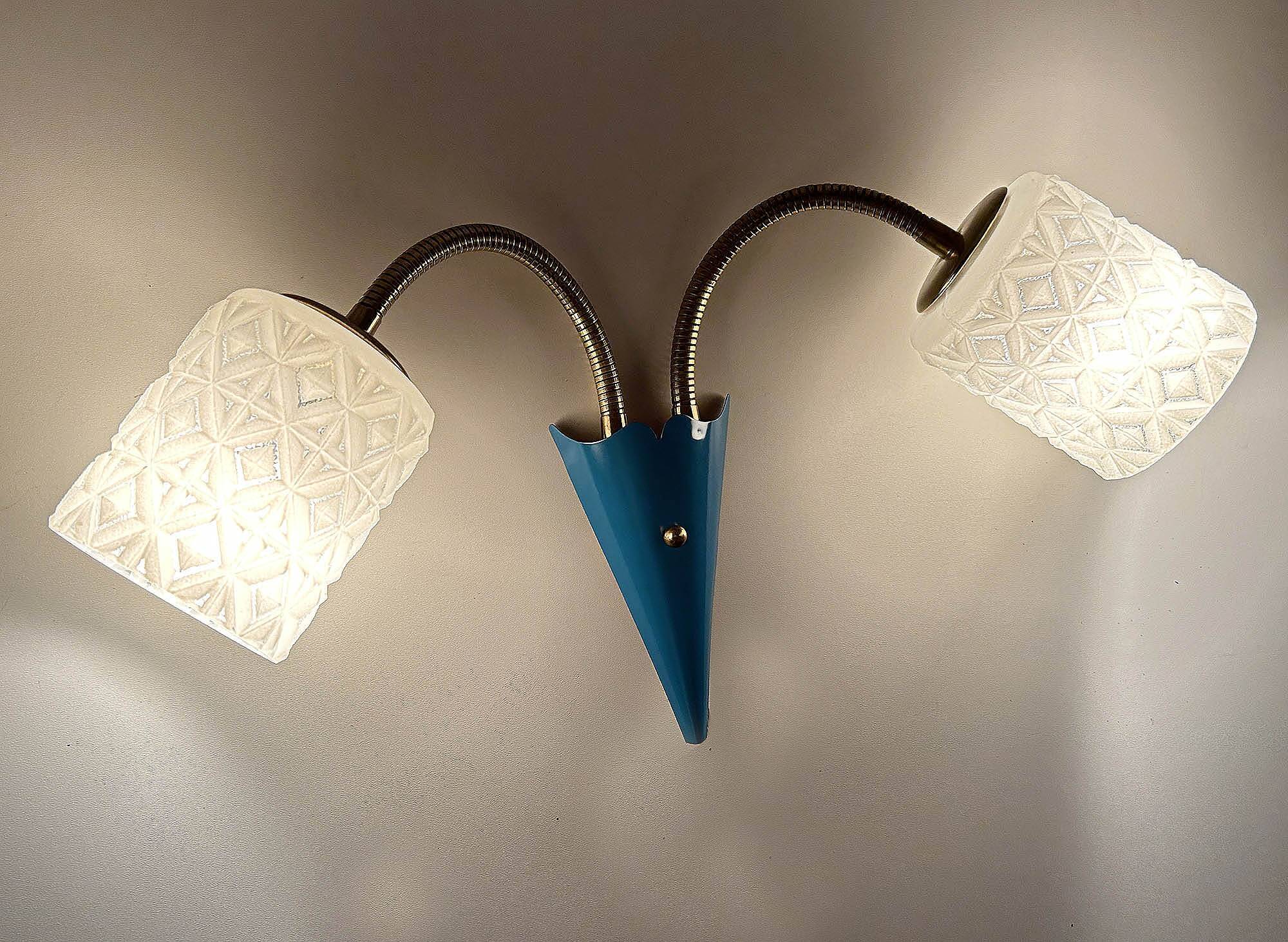 Vintage 50s Blue Glass Wall Lamp