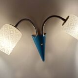 Vintage 50s Blue Glass Wall Lamp