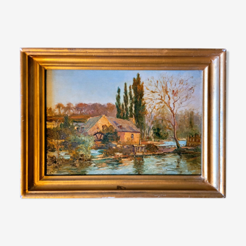 Old painting signed nineteenth and vintage gilded frame