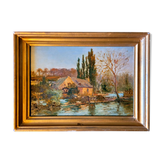 Old painting signed nineteenth and vintage gilded frame