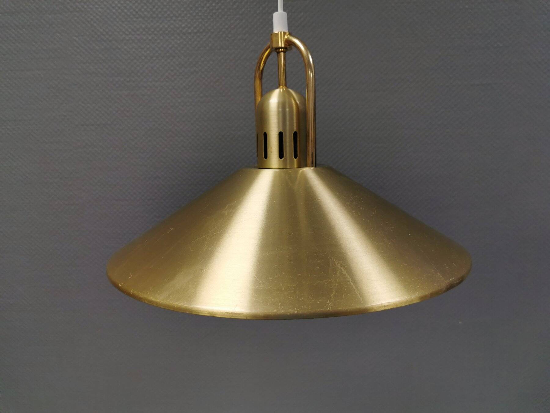 Brass-colored aluminum pendant lamp from Swedish Belid 1980s.