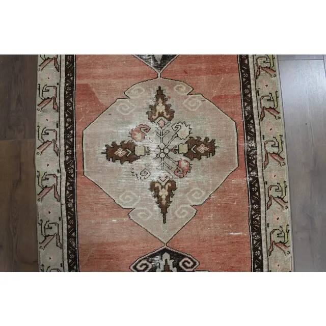 Orange Handmade Wool Turkish Vintage Oushak Runner Rug 94x324